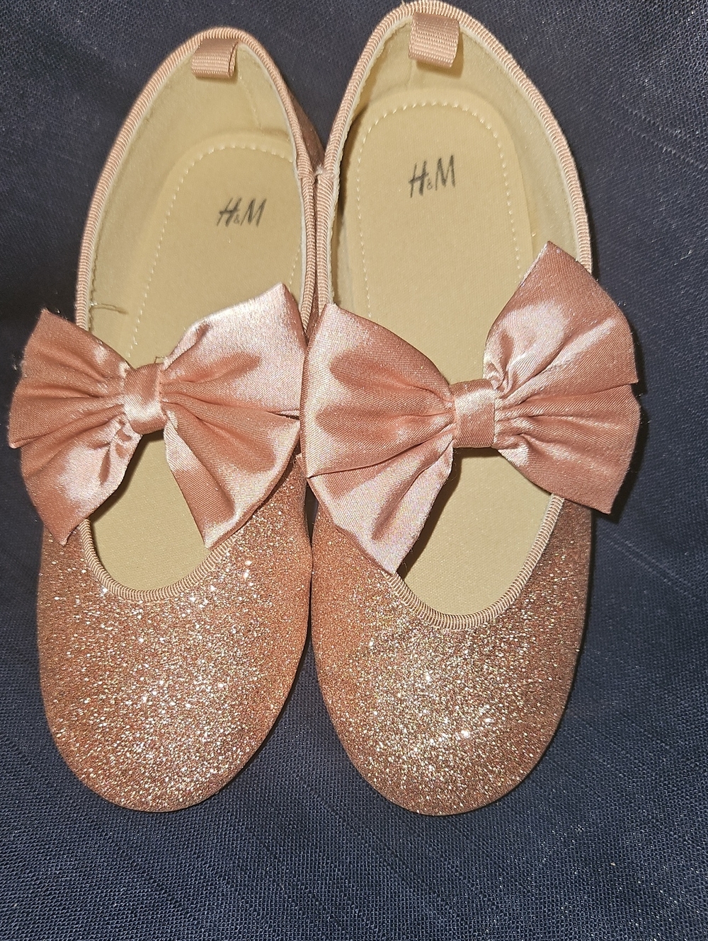 H&M Girls Rose Gold Glitter Bow Ballet Flats